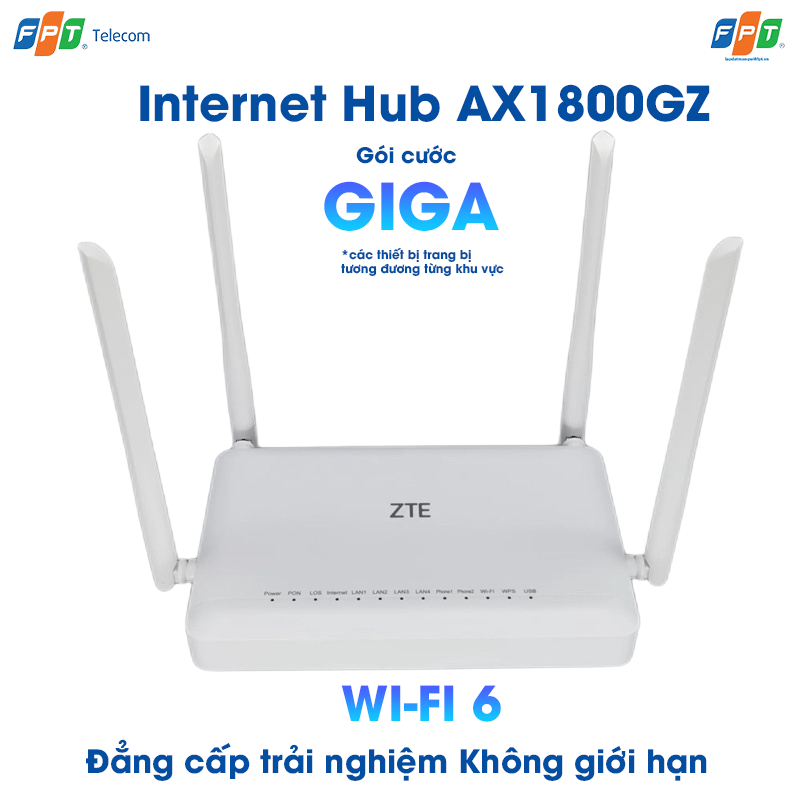 thiết bị wifi 6 ax1800gz ở gói cước internet giga của fpt