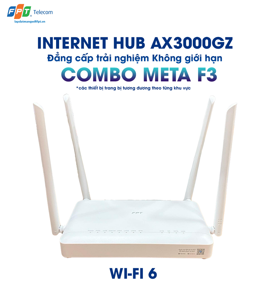 thiết bị ax3000gz wi-fi 6 được trang bị ở gói combo meta f3 (* các thiết bị trang bị tương đương theo từng khu vực)