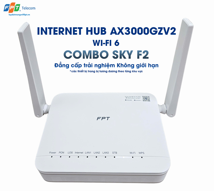 thiết bị modem ax3000gzv2 được trang bị khi đăng ký gói cước combo sky f2 của FPT (* thiết bị được trang bị khác nhau tương đương với từng khu vực)