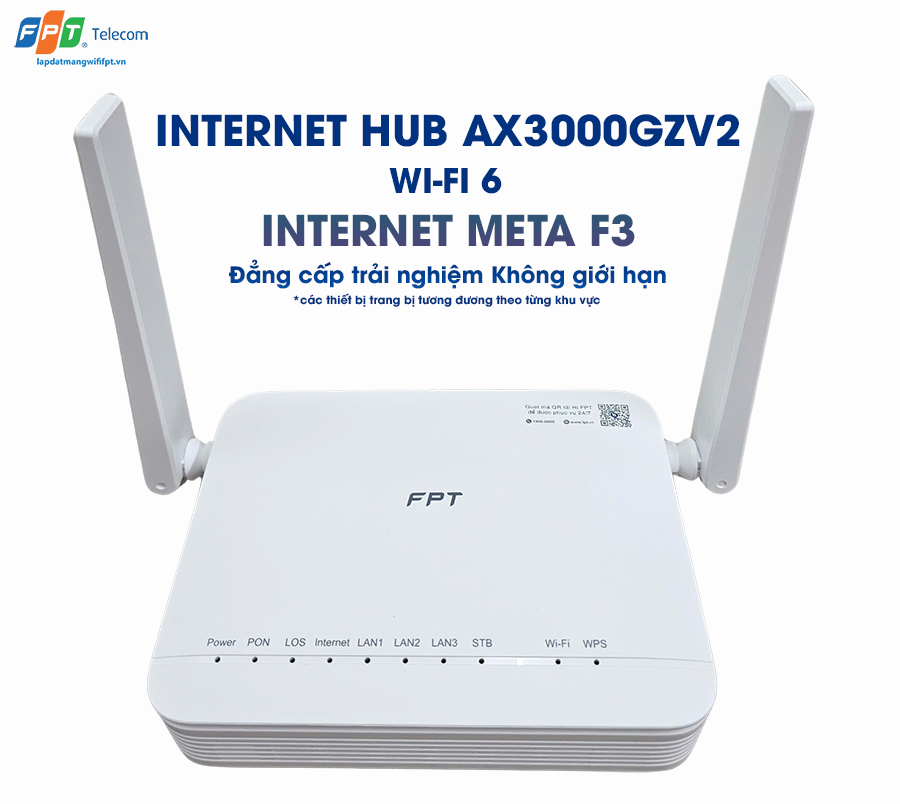 thiết bị wifi 6 ax3000gzv2 trong gói cước internet meta f3 của FPT (* thiết bị trang bị tương đương từng khu vực)