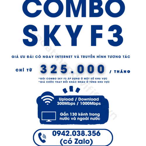 combo sky f3 ưu đãi bao gồm internet và truyền hình FPT Play chỉ từ 325.000 / tháng, áp dụng ở một số khu vực