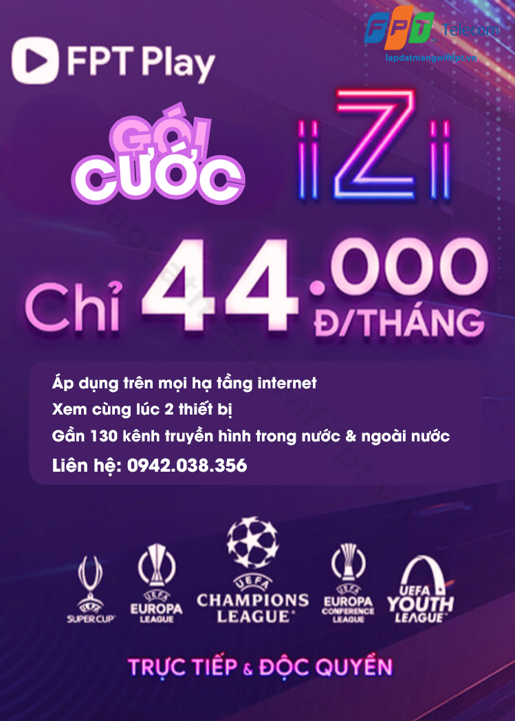gói cước truyền hình izi của fpt play chỉ với 44k / tháng