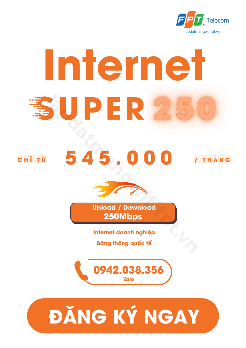 gói cước internet 250 của fpt dành cho khách hàng doanh nghiệp chỉ với 545k / tháng
